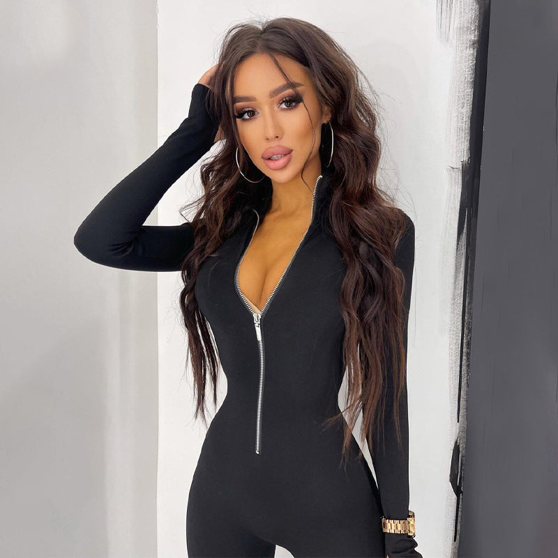 Combinaison Femme Zip Sculptante Manches Longues