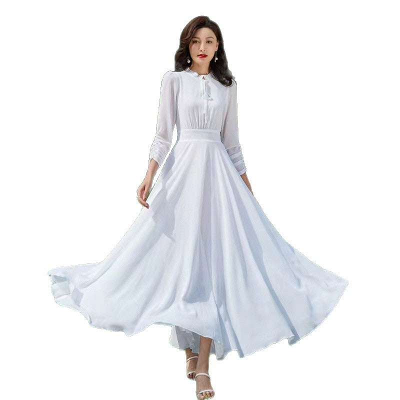 Robe Longue Fluide en Mousseline – Manches Longues & Style Bohème Chic