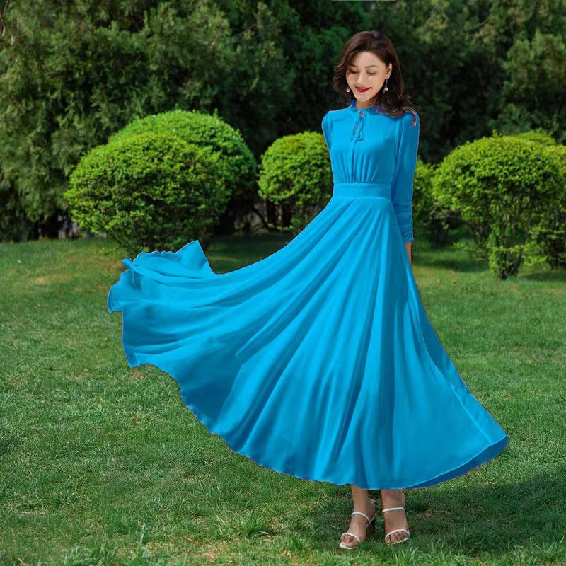 Robe Longue Fluide en Mousseline – Manches Longues & Style Bohème Chic