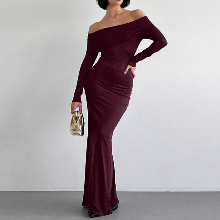 Robe Longue Élégante Épaules Dénudées – Coupe Moulante Chic