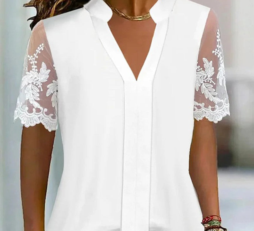 Top Femme Blanc Élégant – Manches Courtes