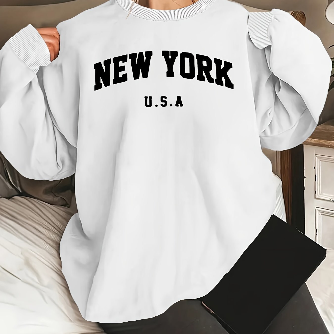 Sweat Femme “New York” – Manches Longues Col Rond Casual
