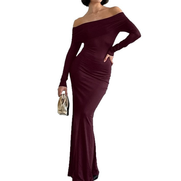 Robe Longue Élégante Épaules Dénudées – Coupe Moulante Chic
