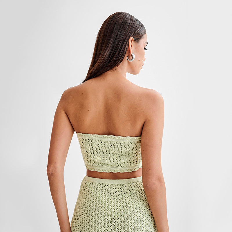 Ensemble Noir Femme 2 Pièces – Top Bandeau & Jupe Ajustée