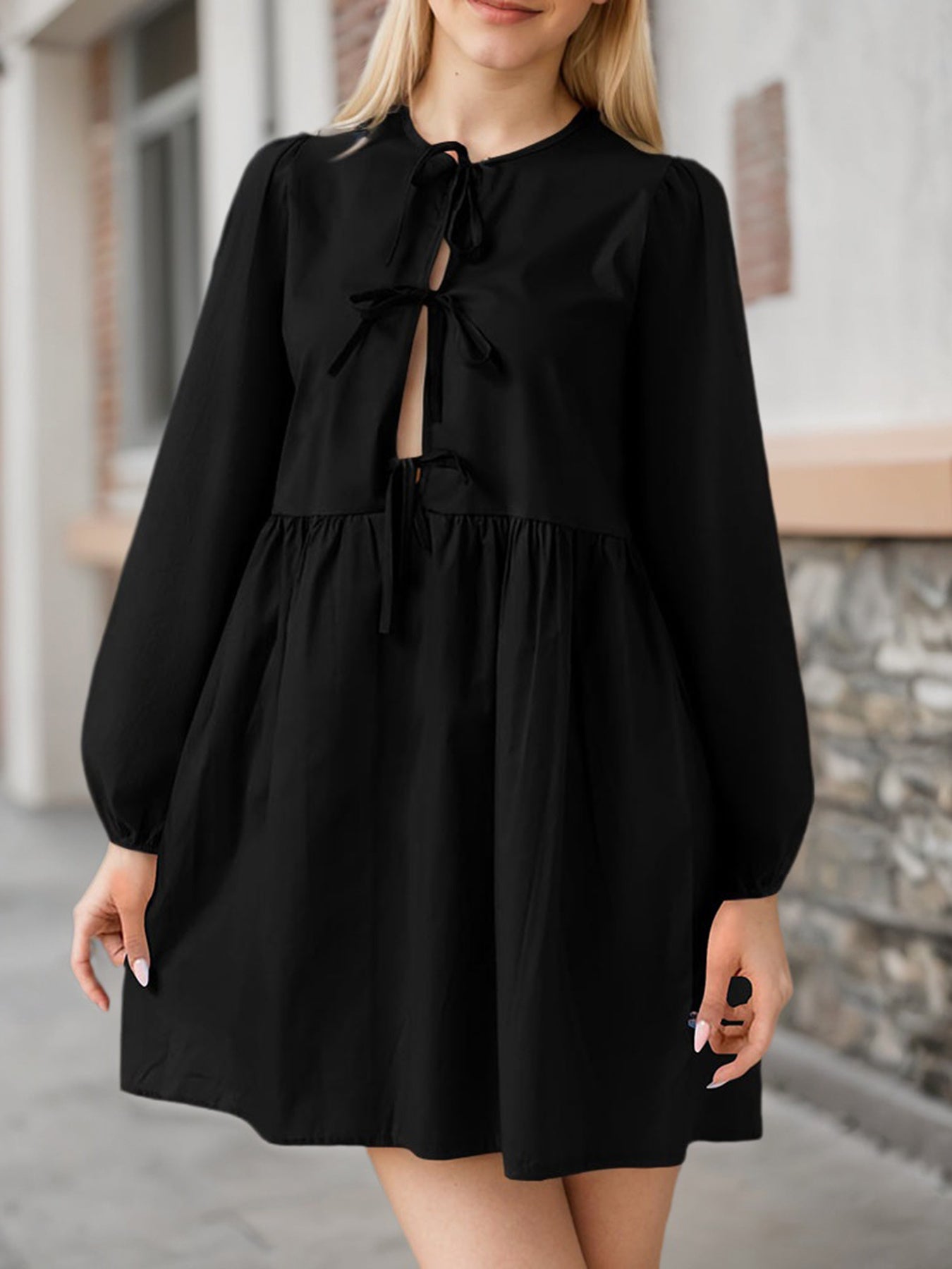 Robe courte femme manches bouffantes – coupe évasée élégante