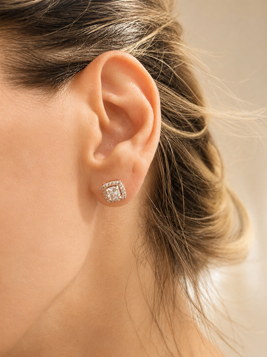 Boucles d’oreilles carrées en acier inoxydable or rose avec zircon scintillant