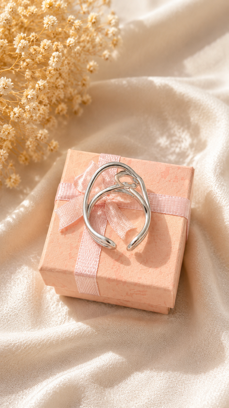 Bague ajustable argentée design infini – Acier inoxydable