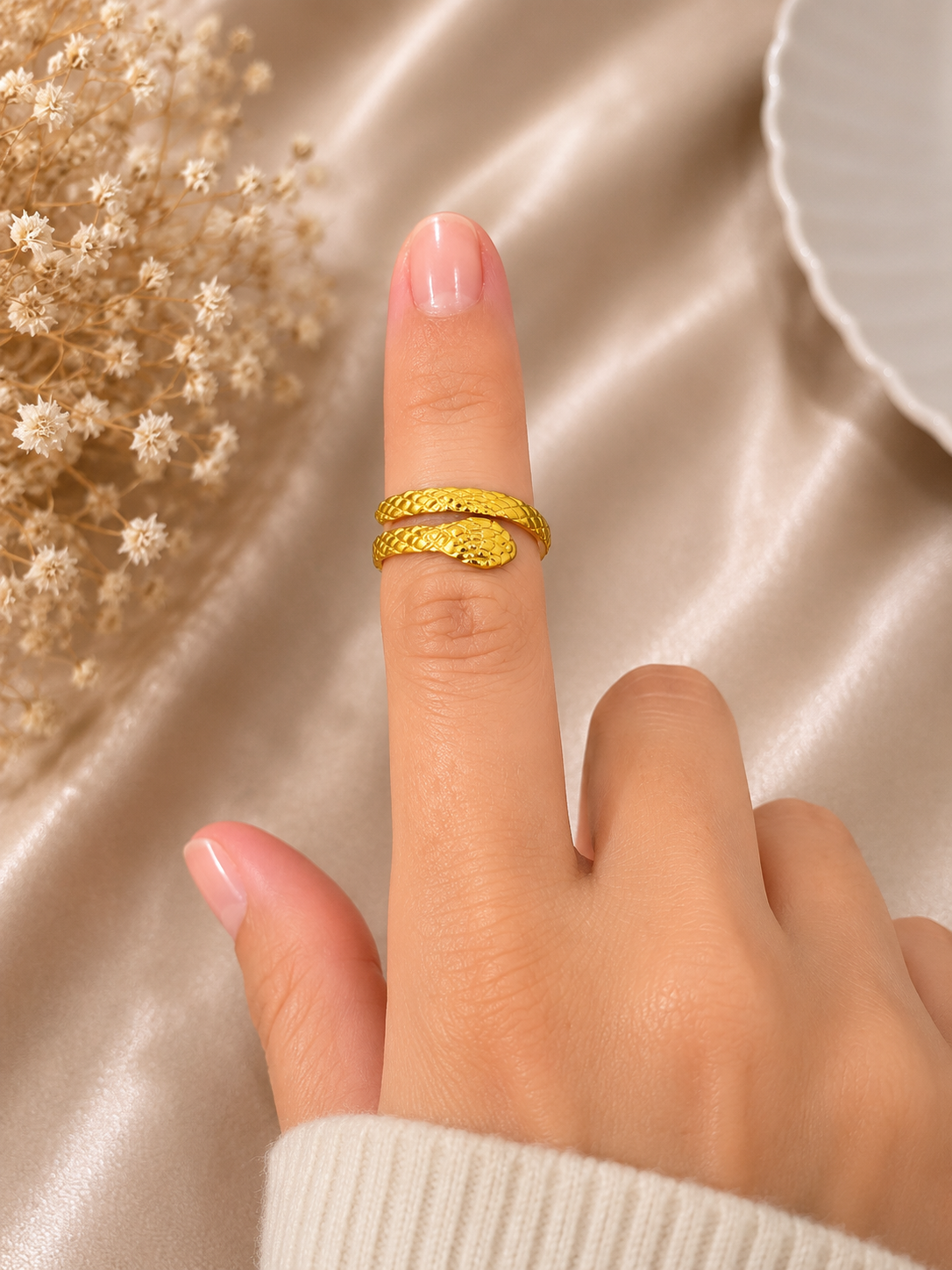 Bague serpent ajustable en acier inoxydable doré – élégante & tendance