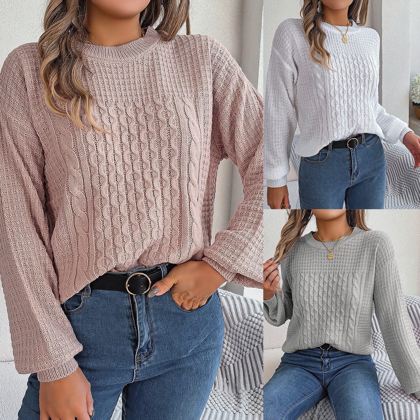 Pull femme col rond manches longues