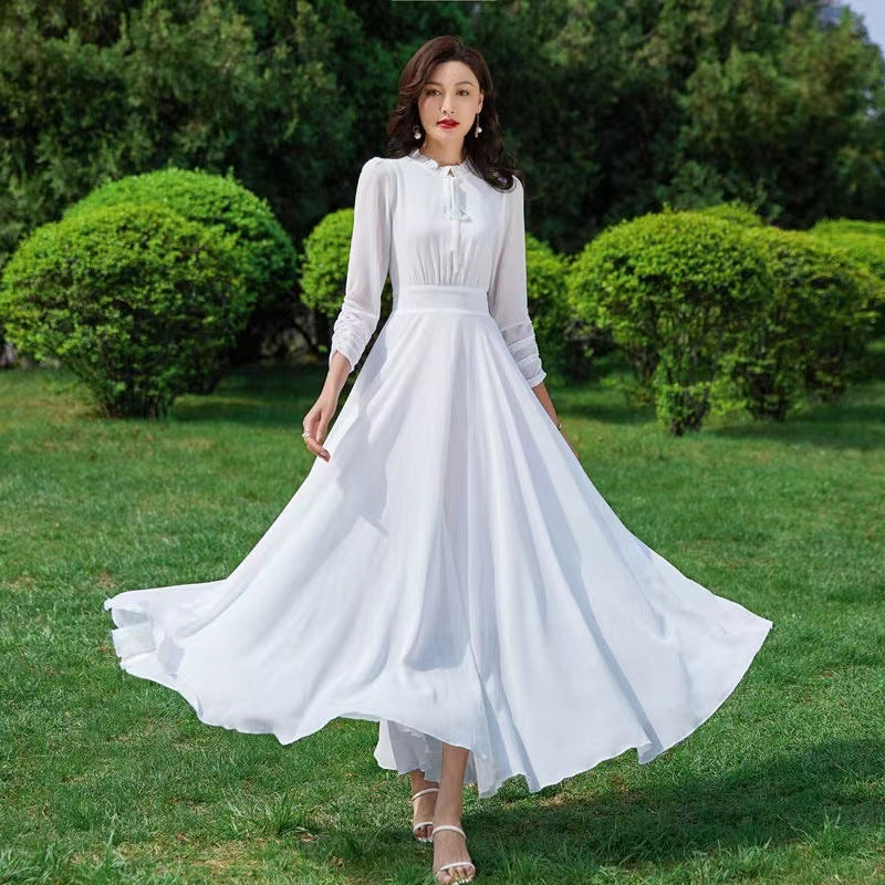 Robe Longue Fluide en Mousseline – Manches Longues & Style Bohème Chic