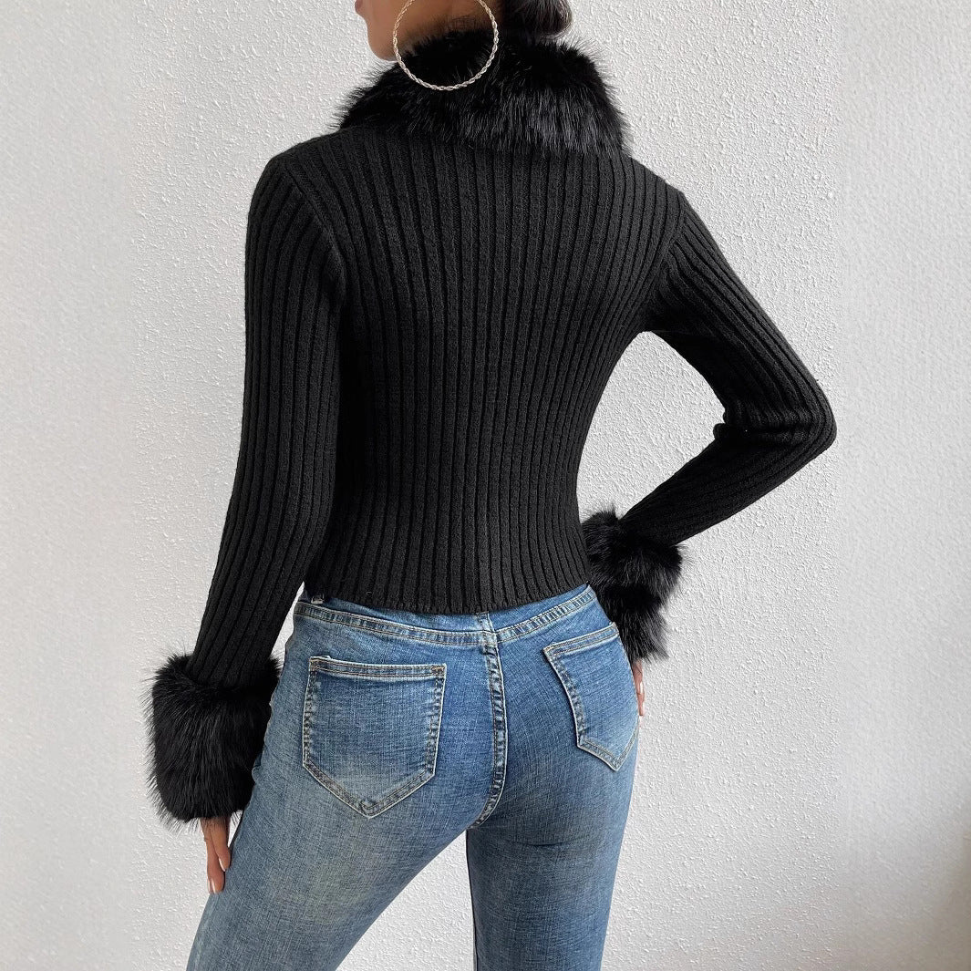 Pull femme noir ajusté manches longues