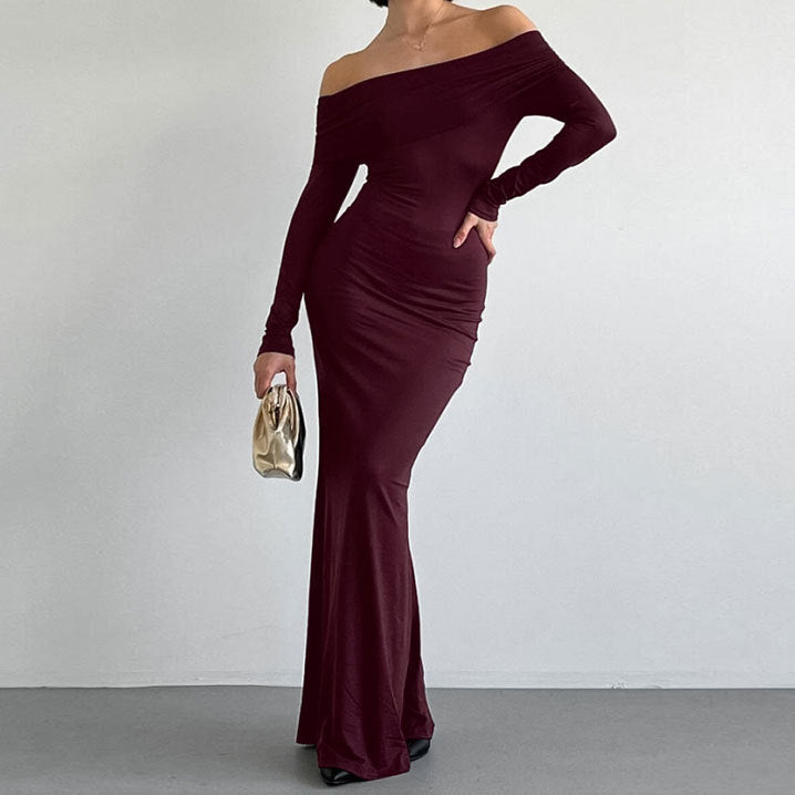 Robe Longue Élégante Épaules Dénudées – Coupe Moulante Chic