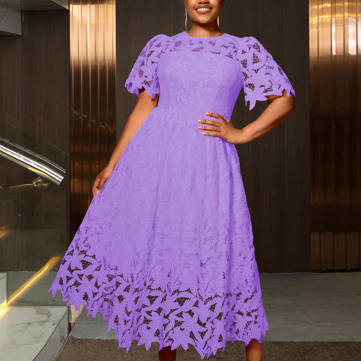 Robe Élégante Dentelle Col Rond – Style Chic & Féminin