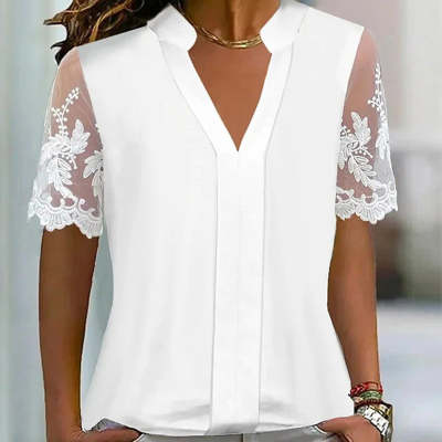 Top Femme Blanc Élégant – Manches Courtes