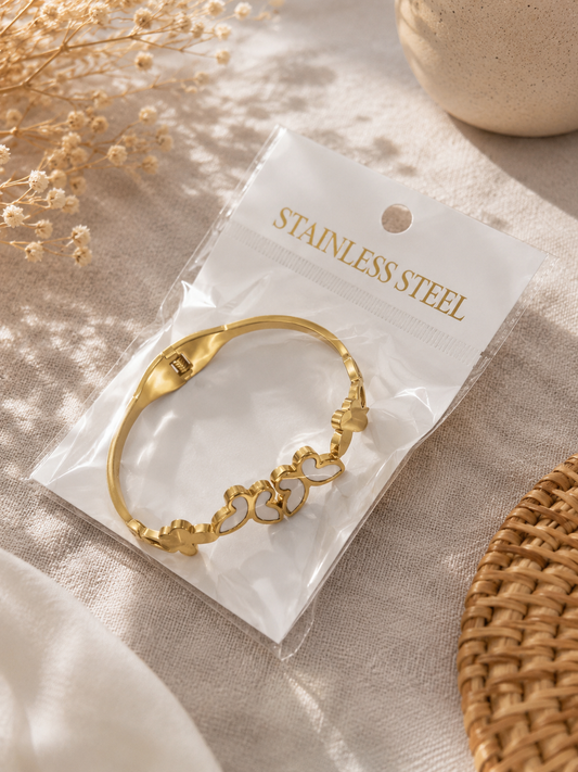 Bracelet Jonc Papillons Nacrés Doré – Acier Inoxydable Ajustable