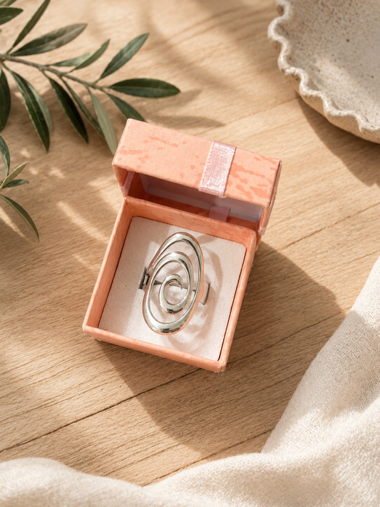 Bague Ajustable Spirale Argentée – Acier Inoxydable