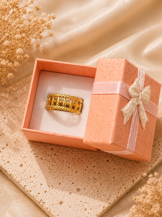 Bague ajourée ajustable en acier inoxydable doré