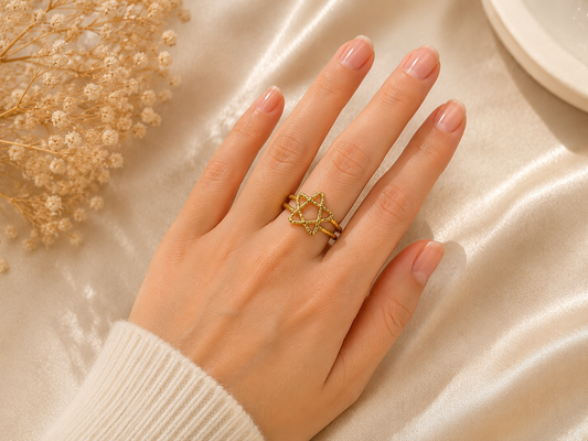 Bague étoile dorée ajustable en acier inoxydable – élégante & tendance