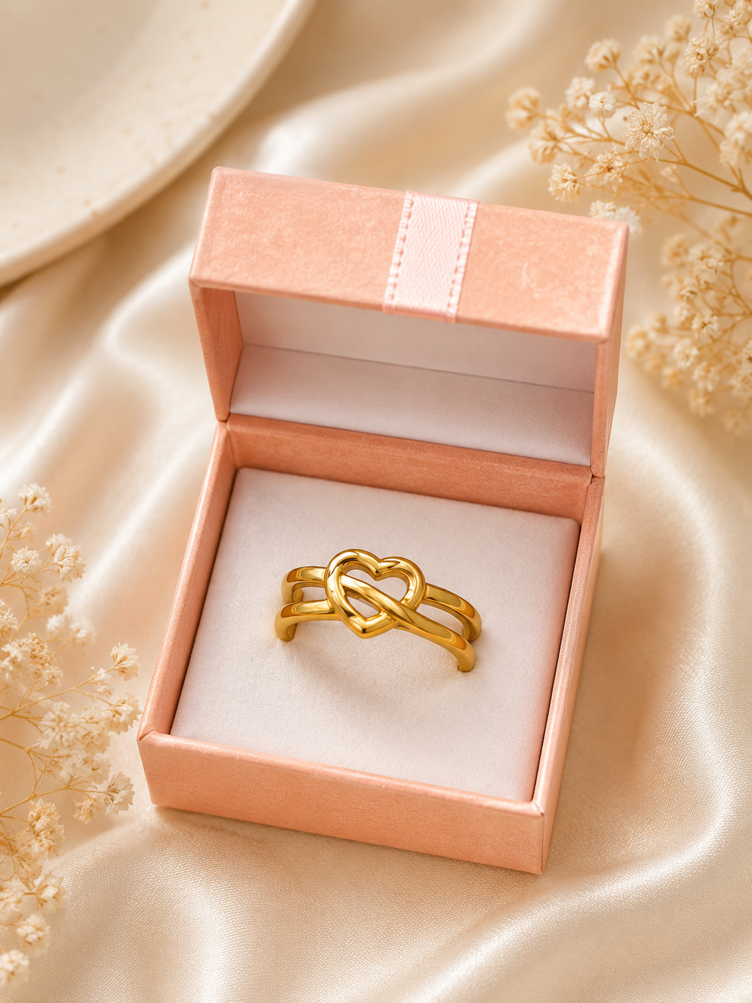 Bague cœur ajustable en acier inoxydable doré