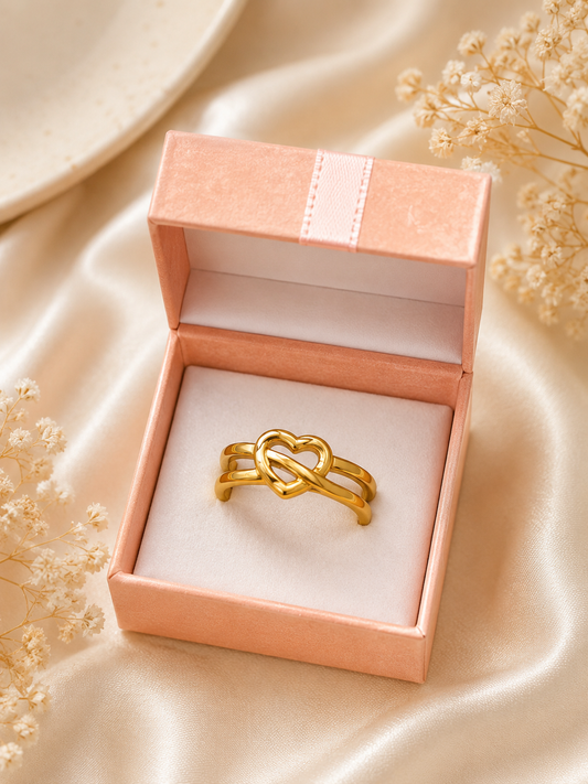 Bague cœur ajustable en acier inoxydable doré