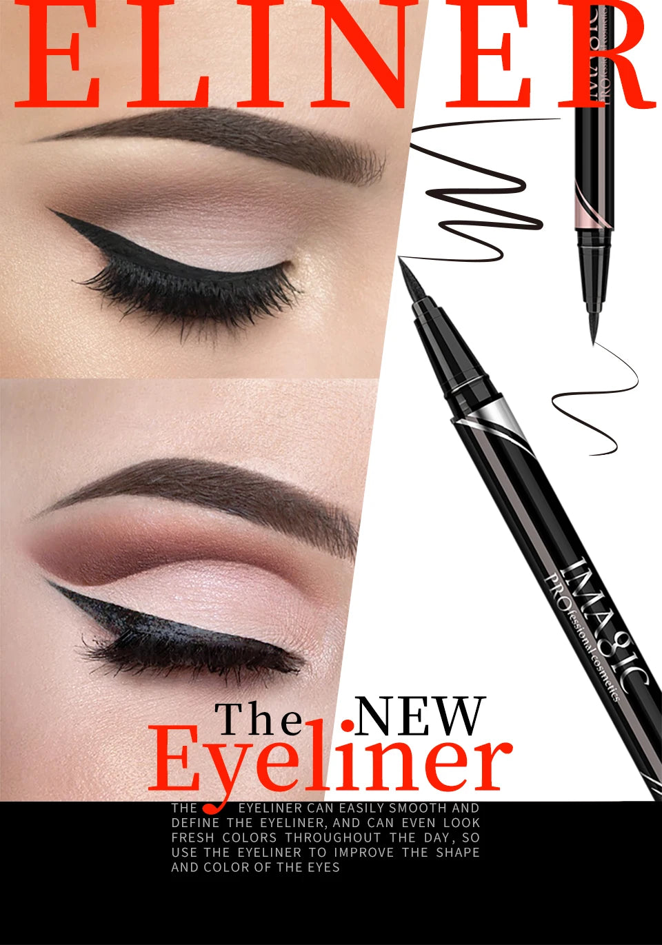 IMAGIC – Eyeliner waterproof mat noir longue tenue – Stylo eyeliner maquillage