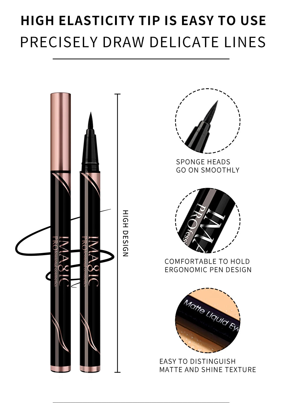 IMAGIC – Eyeliner waterproof mat noir longue tenue – Stylo eyeliner maquillage
