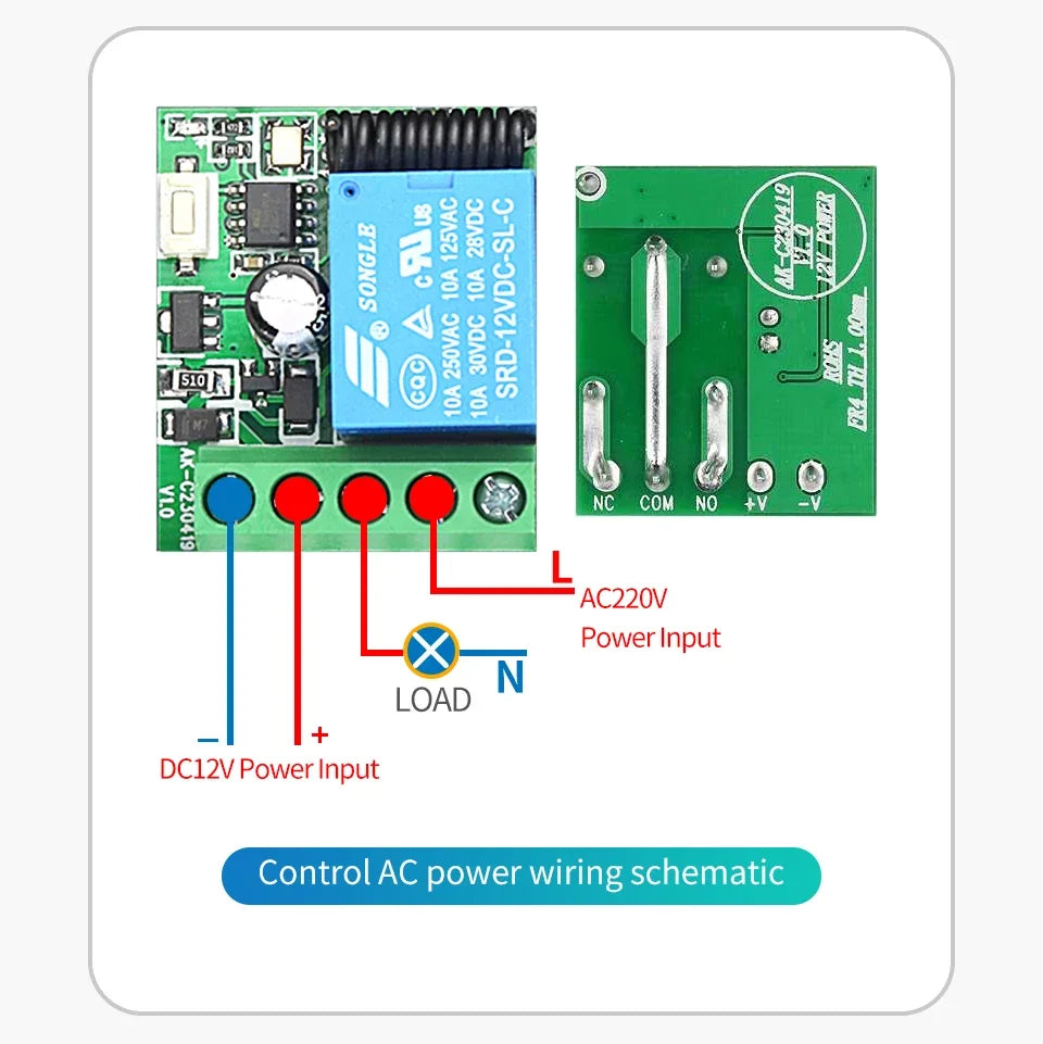 Commutateur sans fil avec télécommande 433Mhz, récepteur de relais DC 12V 1CH RF 10A et transmetteur 2CH pour serrure électromagnétique de porte