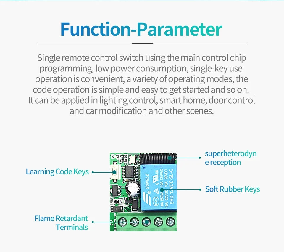 Commutateur sans fil avec télécommande 433Mhz, récepteur de relais DC 12V 1CH RF 10A et transmetteur 2CH pour serrure électromagnétique de porte