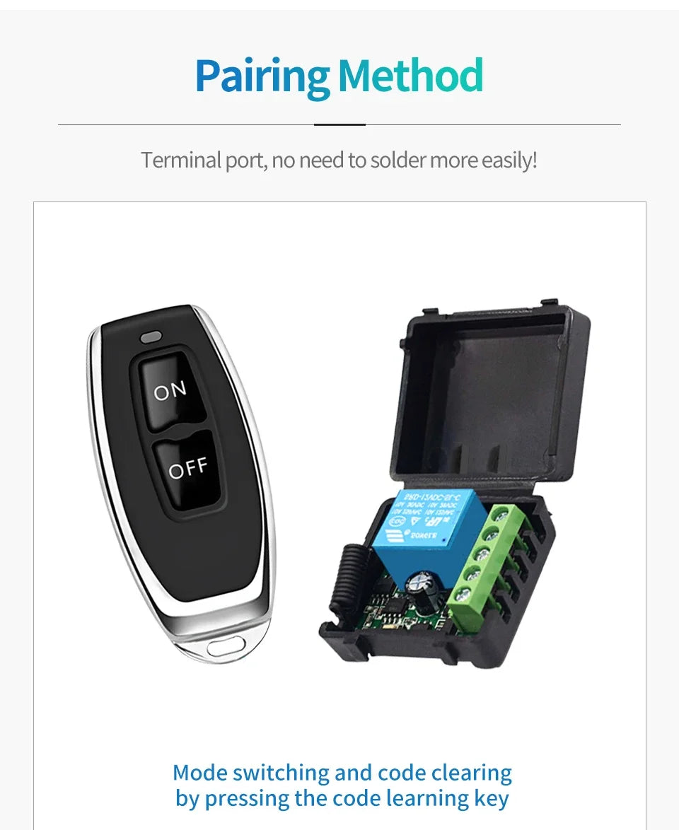 Commutateur sans fil avec télécommande 433Mhz, récepteur de relais DC 12V 1CH RF 10A et transmetteur 2CH pour serrure électromagnétique de porte