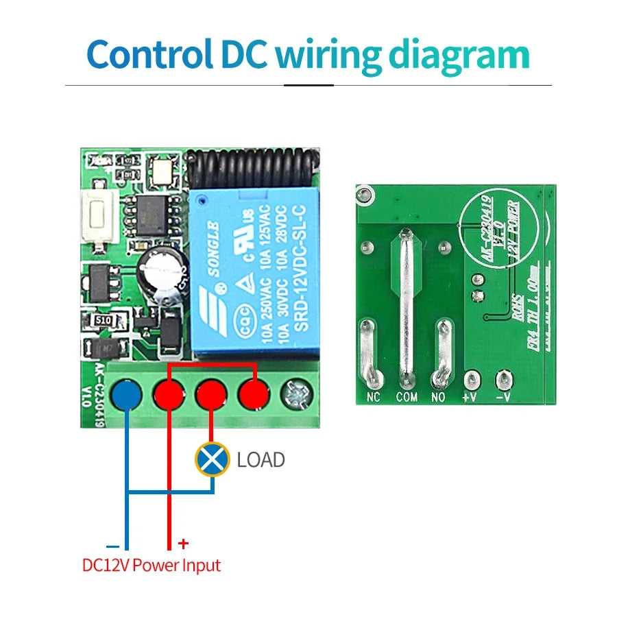 Commutateur sans fil avec télécommande 433Mhz, récepteur de relais DC 12V 1CH RF 10A et transmetteur 2CH pour serrure électromagnétique de porte