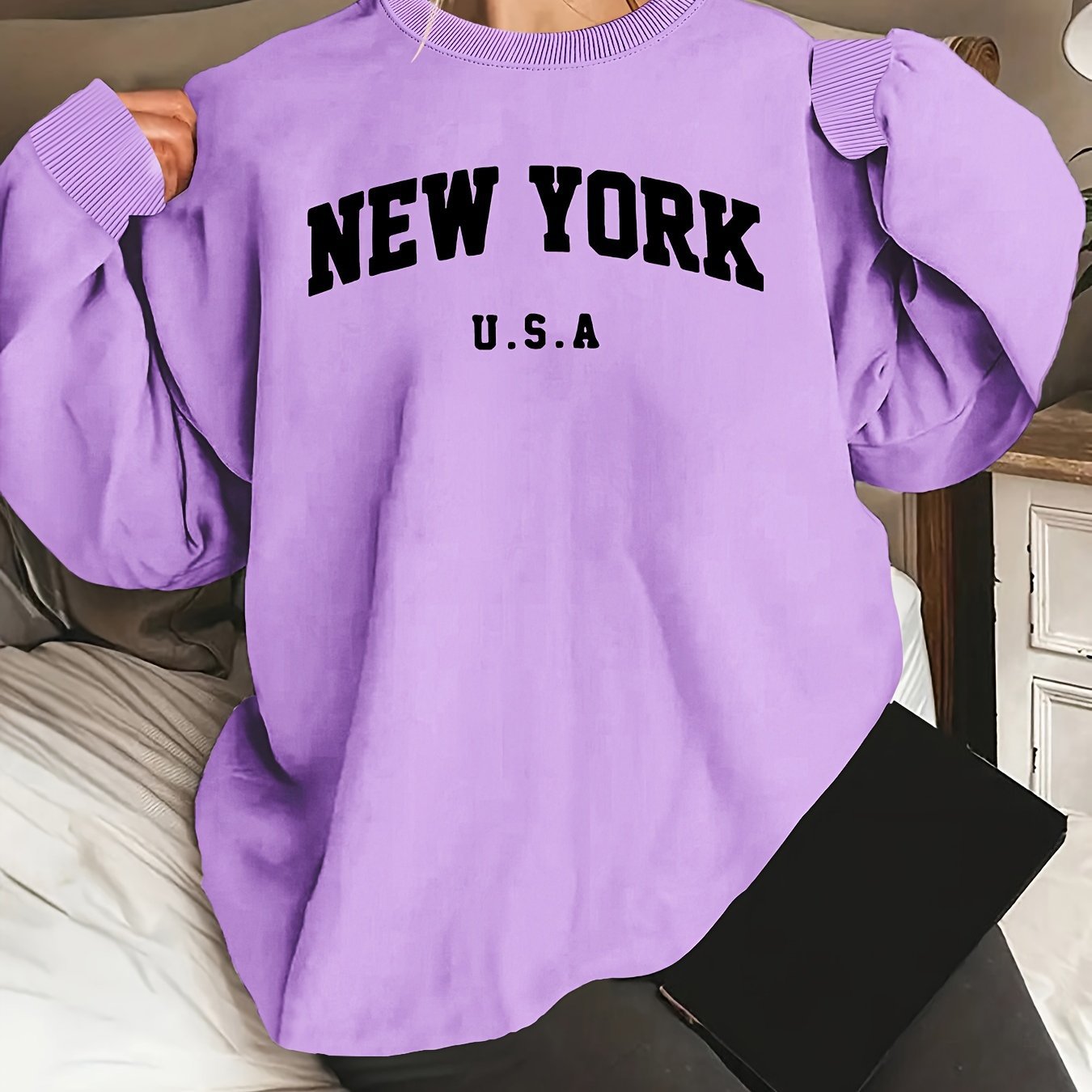 Sweat Femme “New York” – Manches Longues Col Rond Casual