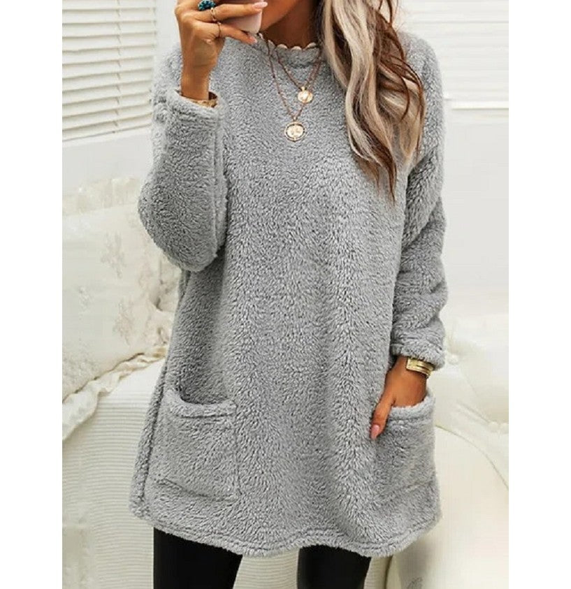 Pull Femme Polaire Long avec Poches – Chaud & Confortable
