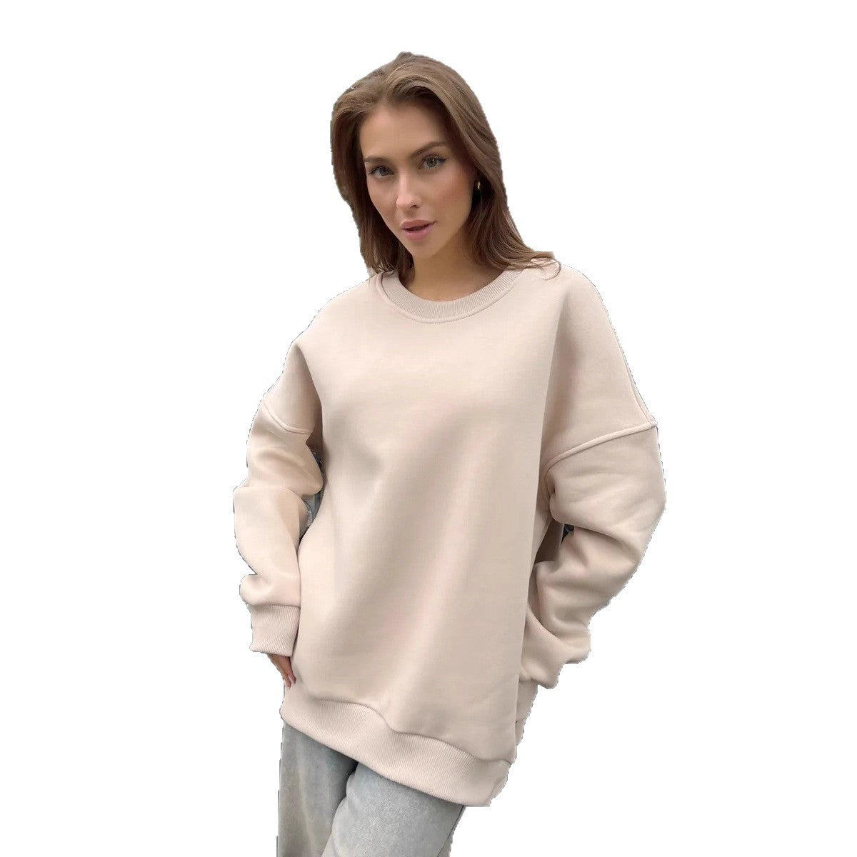 Sweat Femme Uni Épais Col Rond – Coupe Ample Casual & Tendance