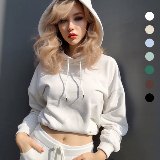Hoodie Femme Court Taille Haute – Sweat à Capuche Polaire Tendance