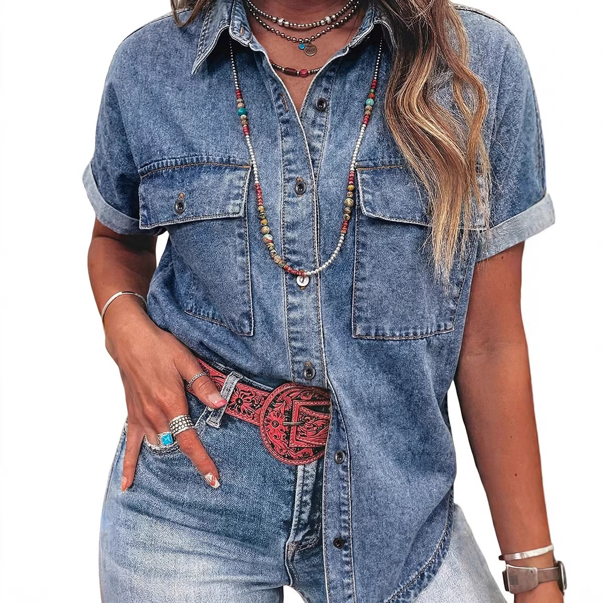 Chemise Femme Denim Boutonnée – Style Casual Chic