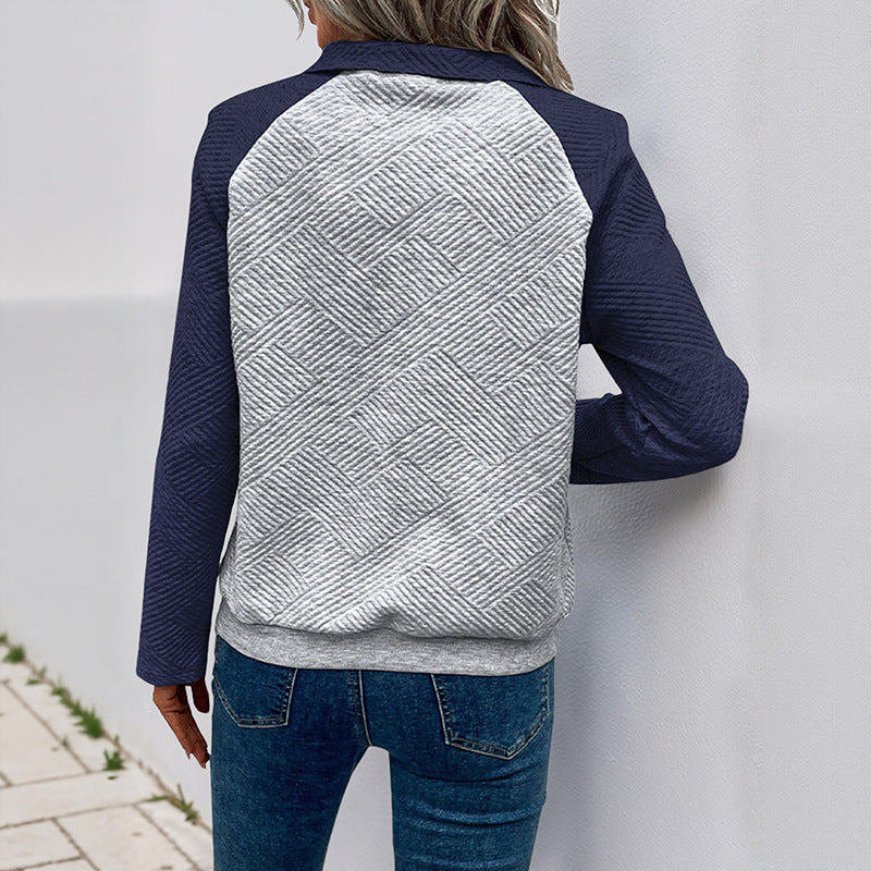 Sweat Femme Col Polo Bicolore – Manches Longues Casual & Élégant