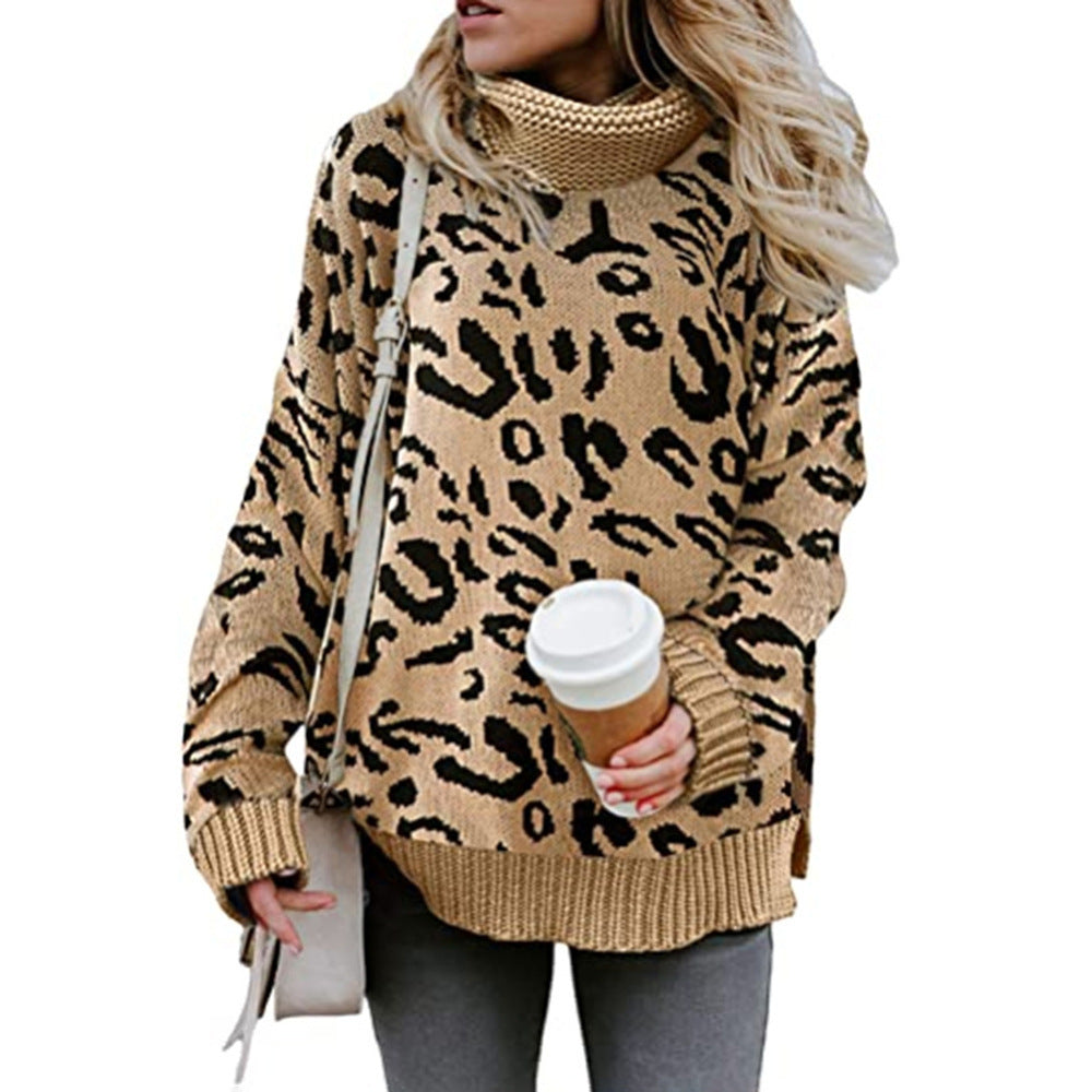 Pull femme léopard oversize manches longues