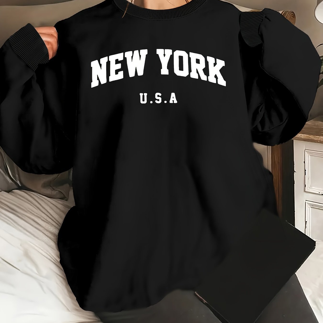 Sweat Femme “New York” – Manches Longues Col Rond Casual