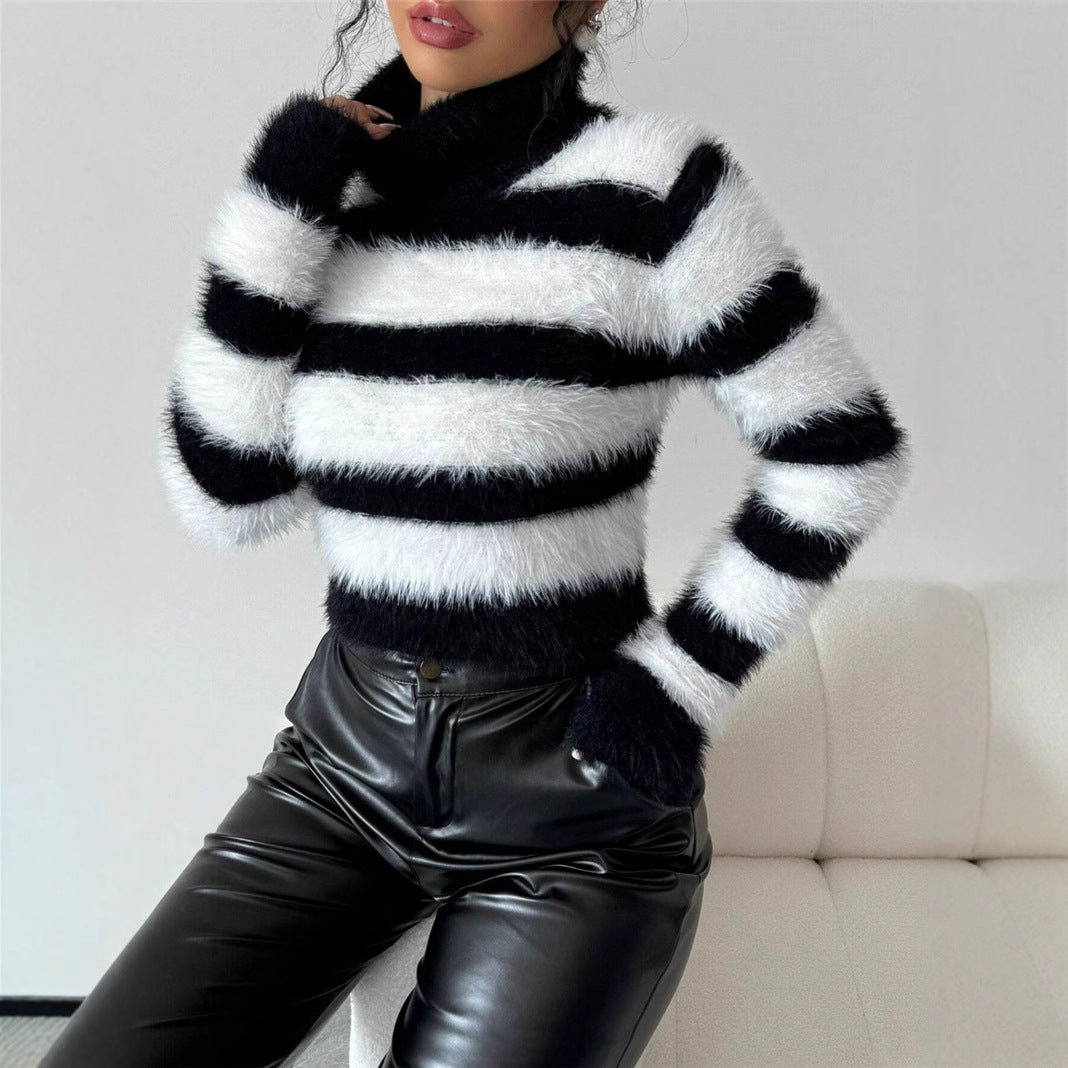 Pull femme rayé noir et blanc manches longues