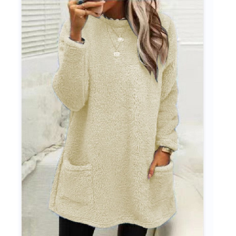 Pull Femme Polaire Long avec Poches – Chaud & Confortable