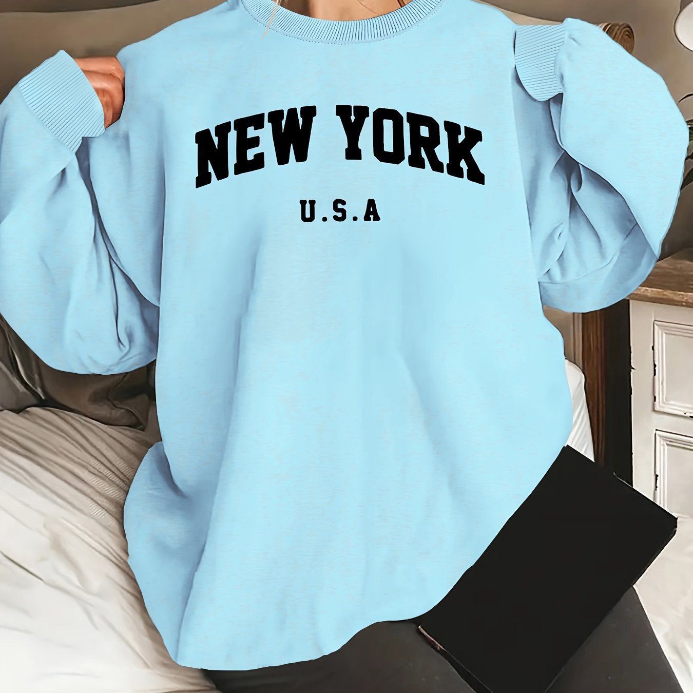 Sweat Femme “New York” – Manches Longues Col Rond Casual