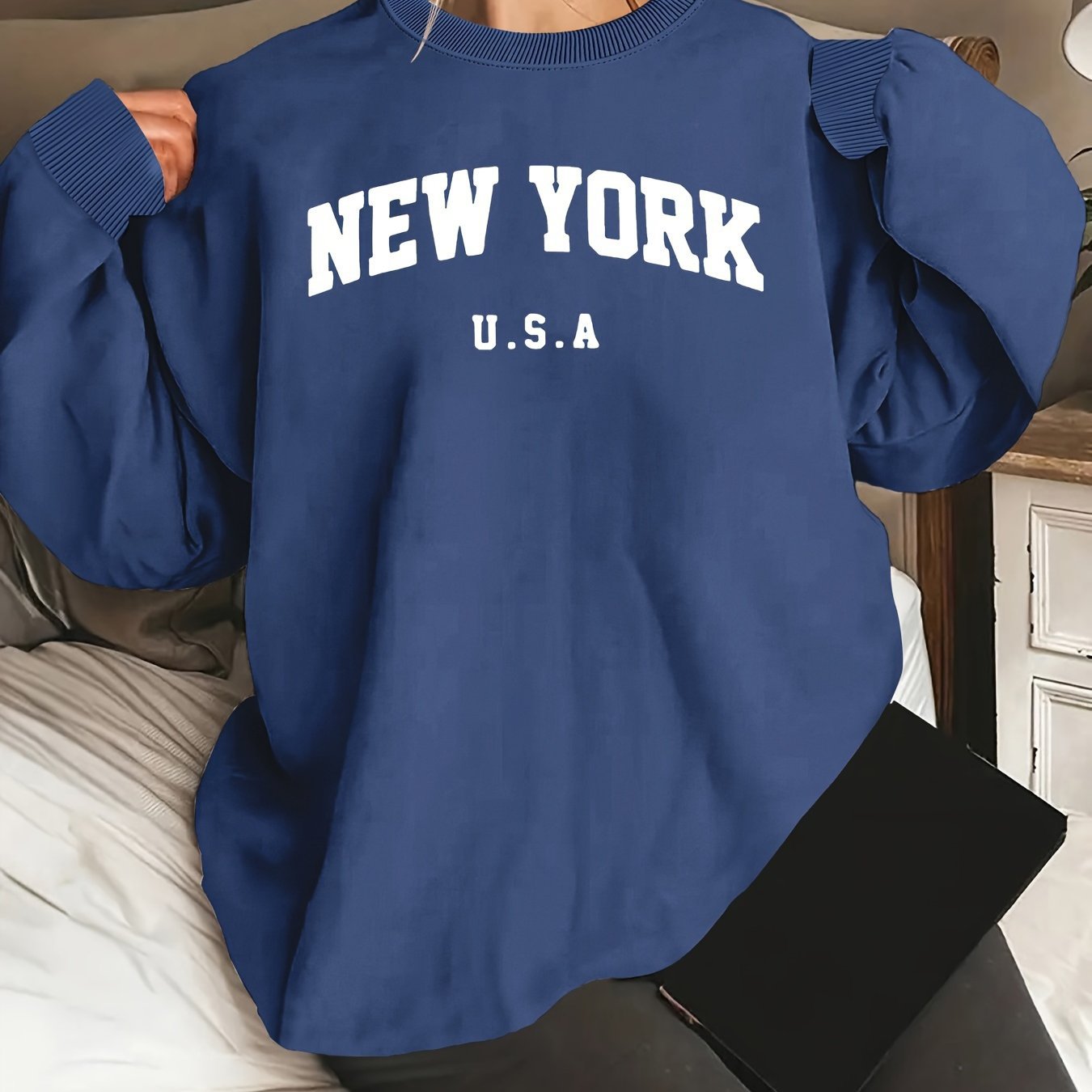 Sweat Femme “New York” – Manches Longues Col Rond Casual
