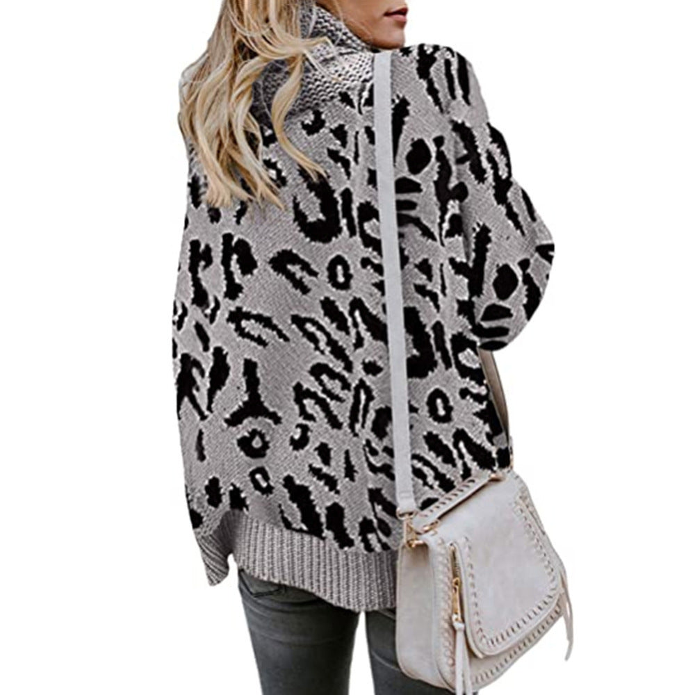 Pull femme léopard oversize manches longues