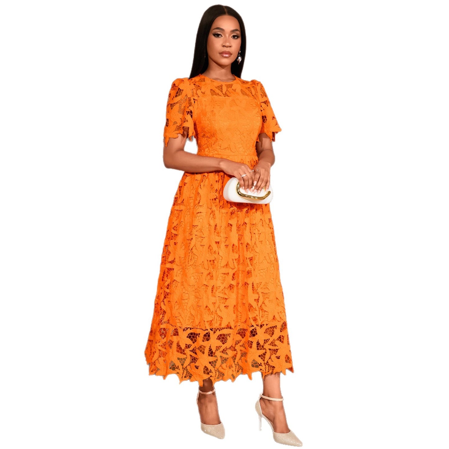 Robe Élégante Dentelle Col Rond – Style Chic & Féminin