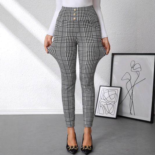 Pantalon Femme Taille Haute à Carreaux – Coupe Slim Chic