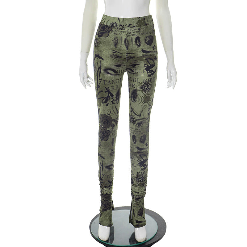 Pantalon Femme Imprimé Taille Haute – Coupe Slim Stretch avec Fentes