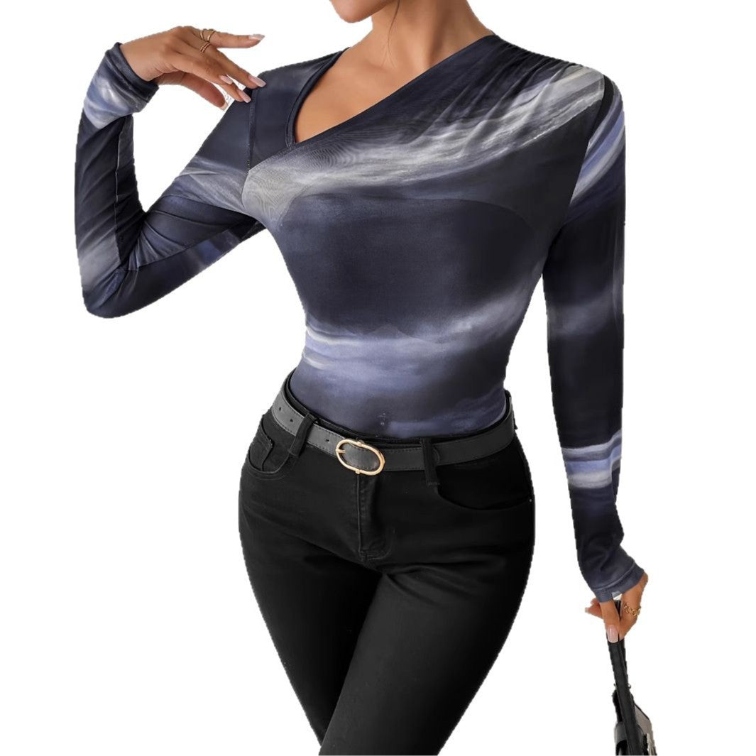 Haut Femme Dégradé Coupe Slim – Col Asymétrique Élégant