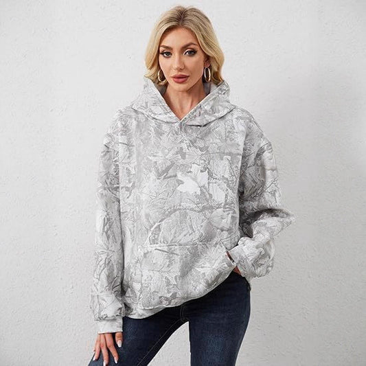 Hoodie Femme Camouflage Effet Feuilles – Sweat à Capuche Tendance