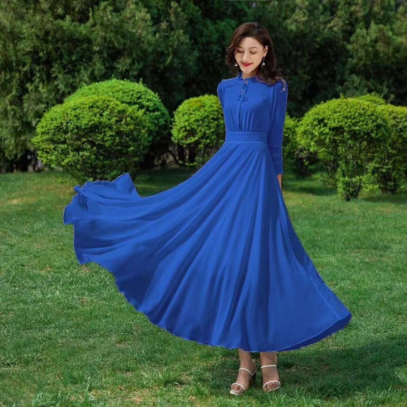 Robe Longue Fluide en Mousseline – Manches Longues & Style Bohème Chic