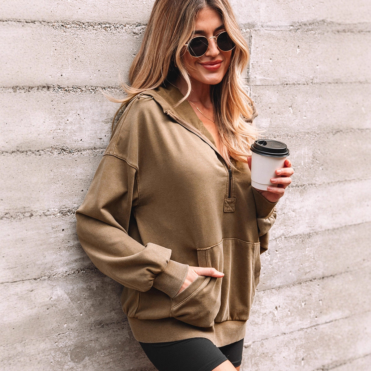 Sweat Femme Oversize Casual à Capuche – Poches & Confort Quotidien